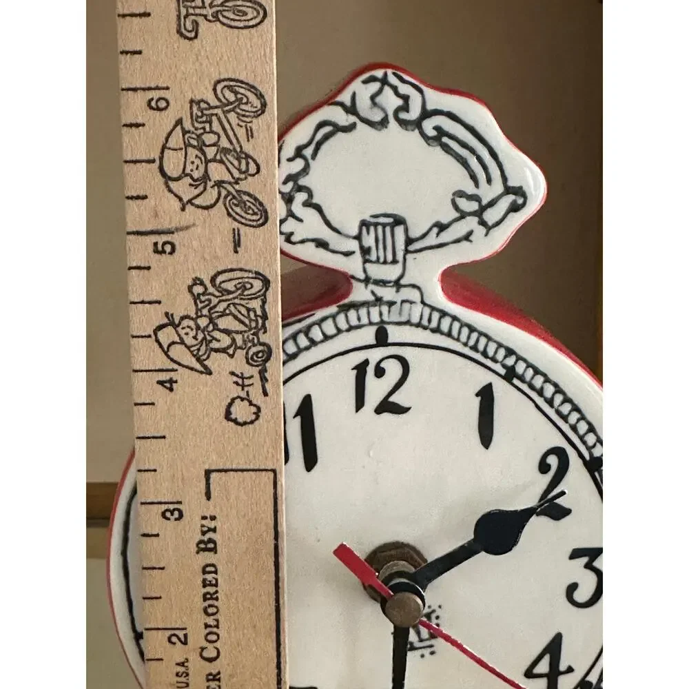 Anthropologie Tick Tock Clock MOLLY HATCH Red Ceramic, White Face